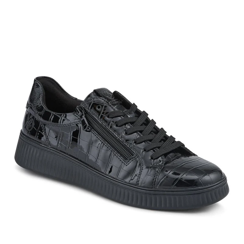Remonte Patent Leather Zip & Lace Trainers - DRS42501 / 327 734 - Black Croc