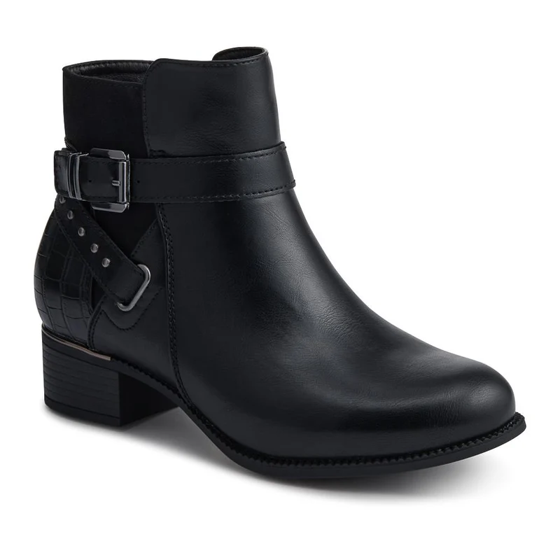 EasyFit Extra-Wide Buckled Ankle Boots - ANOCK / 326 749 - Black