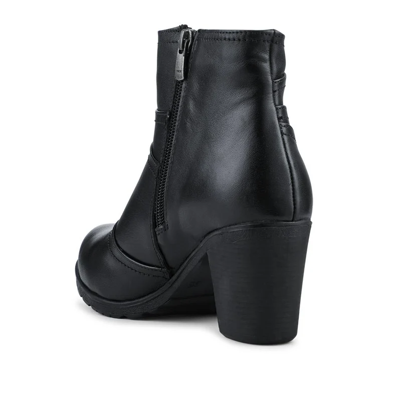 Leather Zip-Up Block Heel Ankle Boots - VED42005 / 328 486 - Black