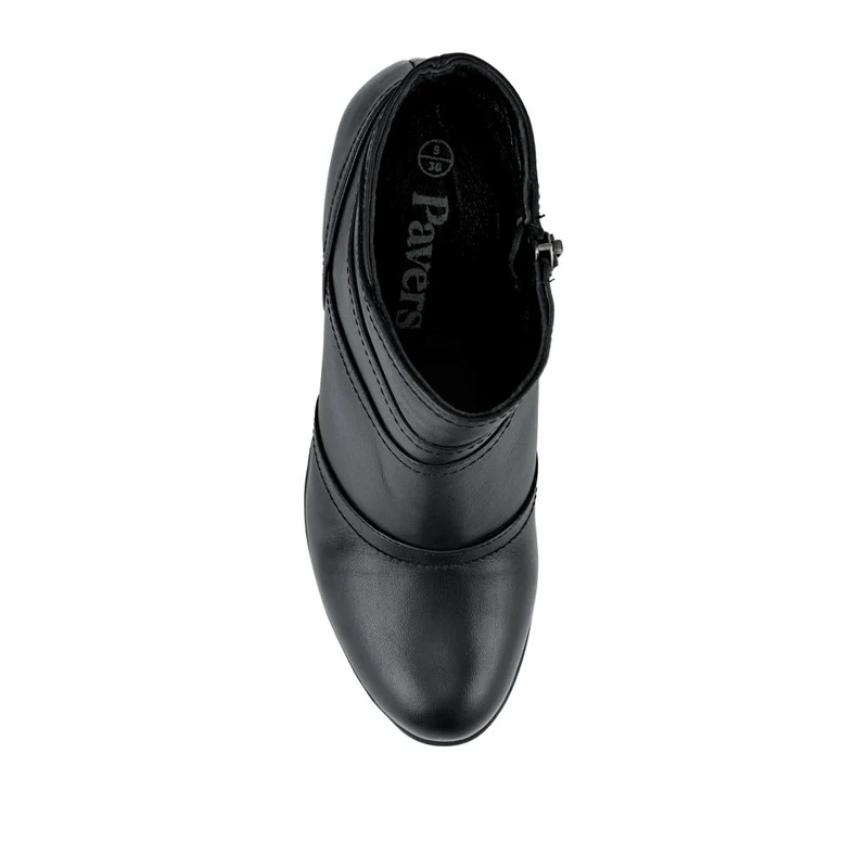 Leather Zip-Up Block Heel Ankle Boots - VED42005 / 328 486 - Black