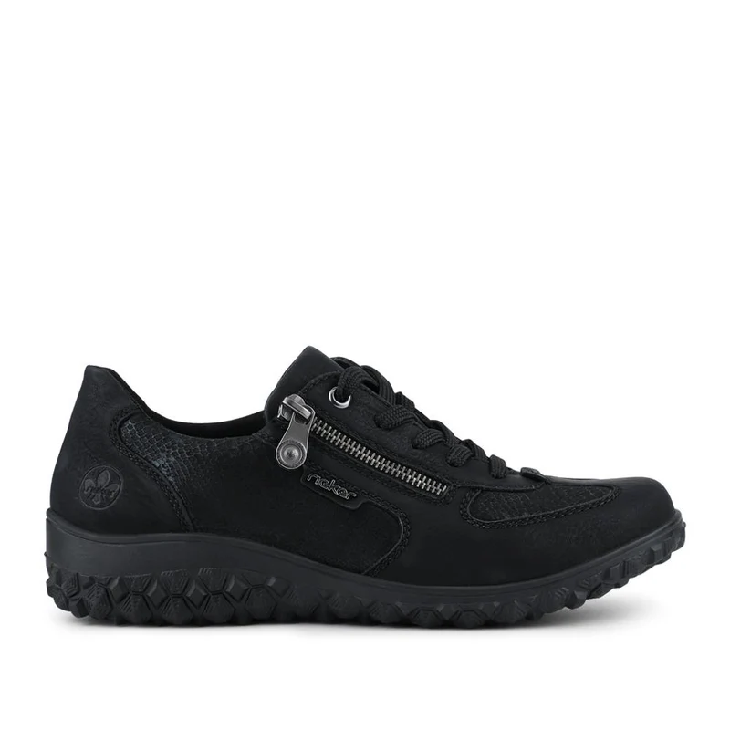 Rieker Wide Fit Rugged Zip & Lace Trainers - RKR42528 / 327 692 - Black