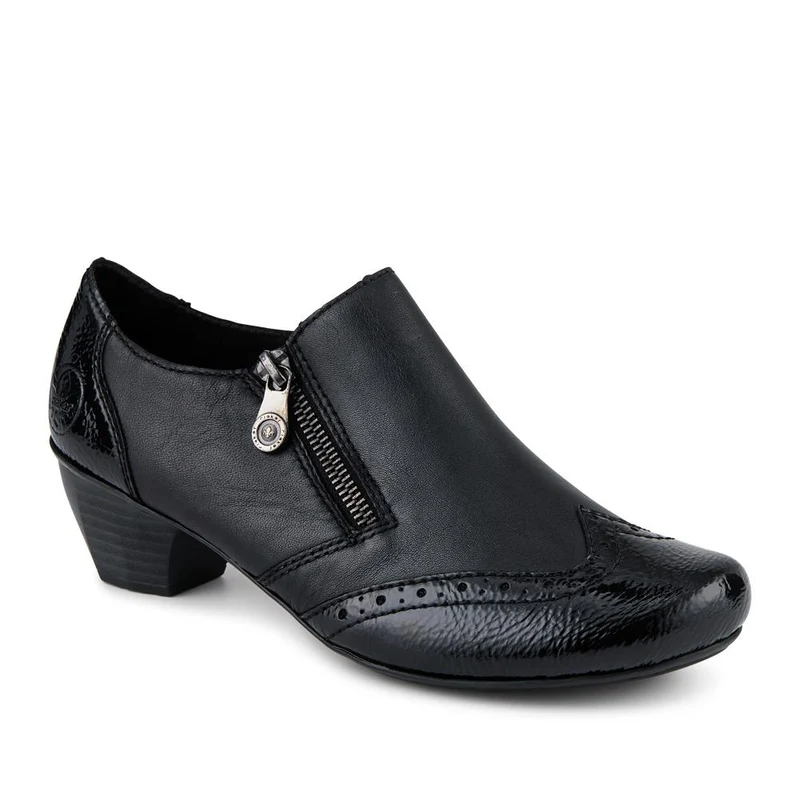 Rieker Leather Heeled Slip-On Shoes - RKR42522 / 327 688 - Black