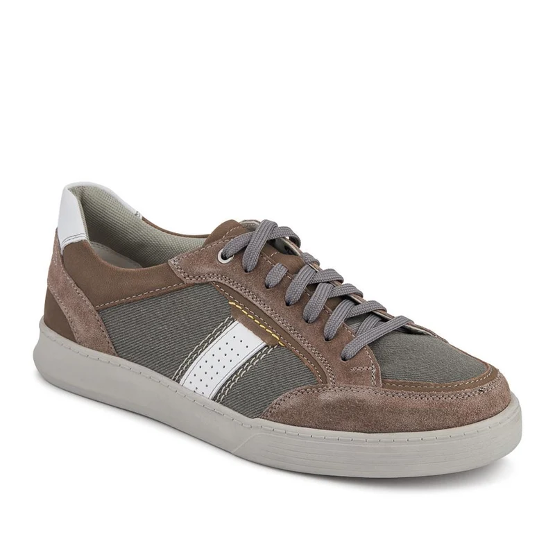 Wide-Fit Leather Laced Trainers - PARK41047 / 327 263 - Charcoal