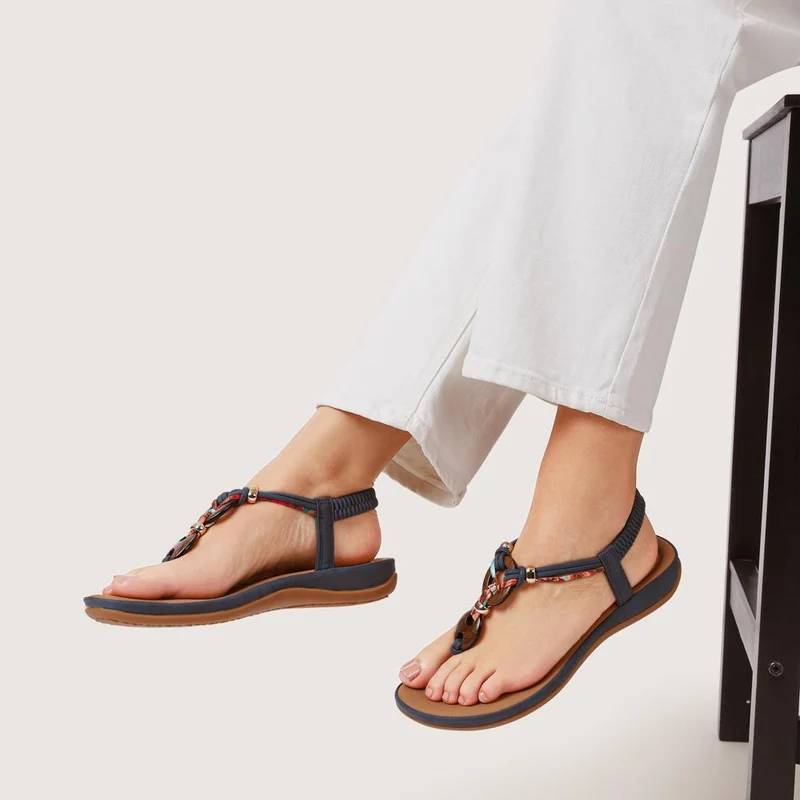 Elasticated Toe Post Sandals - BAIZH41046 / 327 216 - Denim