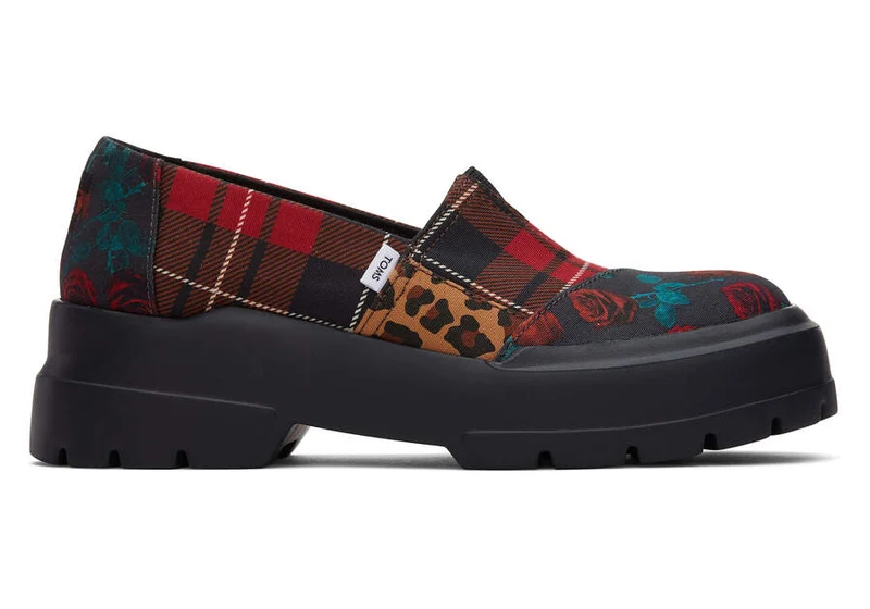 TOMS Damen-Combat-Halbschuh – Rotes Tartan-Patchwork