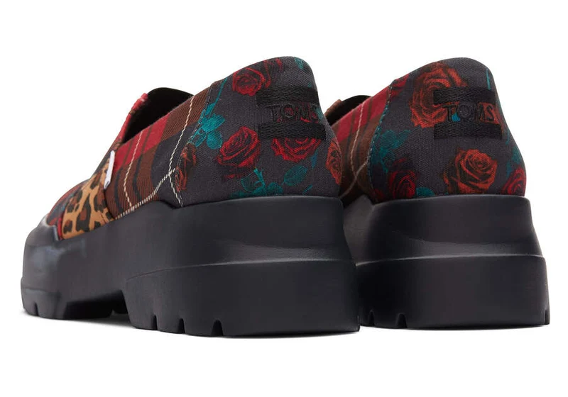 TOMS Damen-Combat-Halbschuh – Rotes Tartan-Patchwork