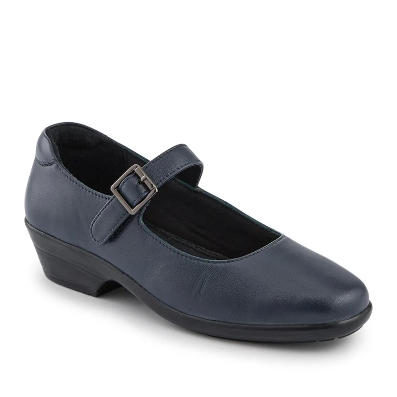 Wide Fit Leather Touch-Fasten Mary Janes - KF42017 / 328 182 - Navy