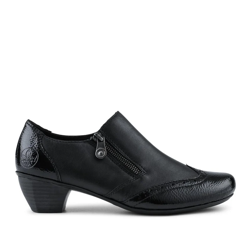 Rieker Leather Heeled Slip-On Shoes - RKR42522 / 327 688 - Black