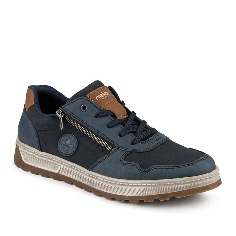 Rieker Wide Fit Zip & Lace Leather Trainers - RKR42505 / 327 700 - Navy