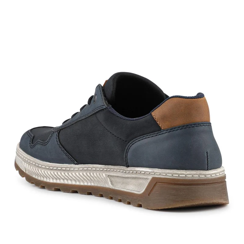 Rieker Wide Fit Zip & Lace Leather Trainers - RKR42505 / 327 700 - Navy