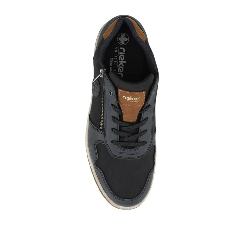 Rieker Wide Fit Zip & Lace Leather Trainers - RKR42505 / 327 700 - Navy