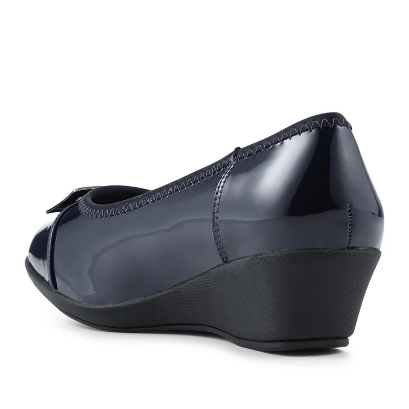 Wide Fit Flexible Wedge Heel Slip On Shoes - MAIN42005 / 328 561 - Navy Patent
