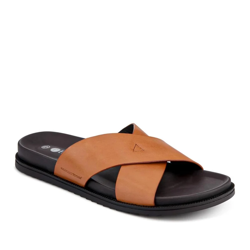 Strappy Leather Slides - JFOOT41009 / 327 467 - Tan