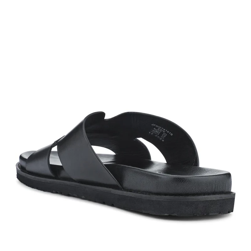 Casual Men's Leather Slide Sandals - JFOOT41010 / 327 468 - Black