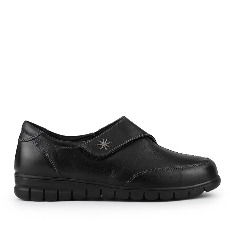 Wide Fit Leather Touch Fasten Monk Shoes - KF42011 / 328 427 - Black