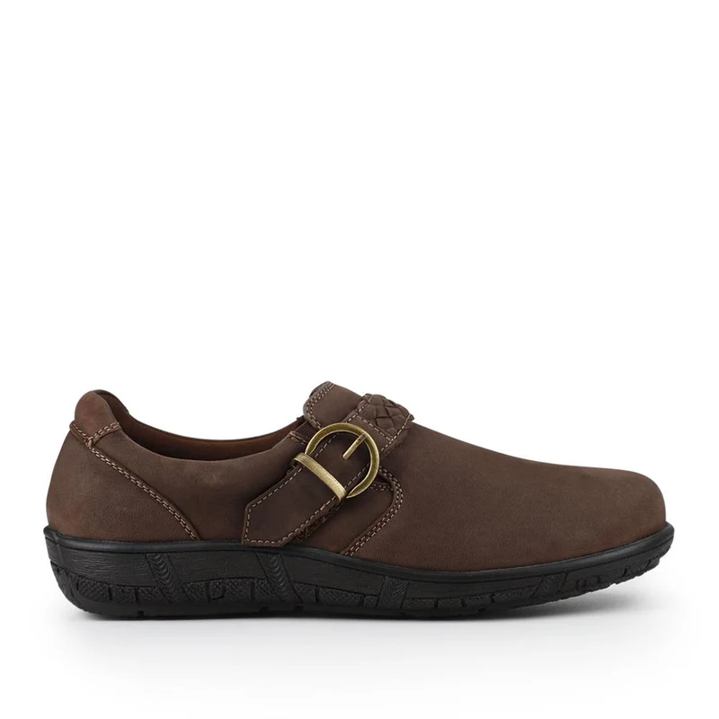 Leather Buckled Slip-On Shoes - KF42020 / 328 425 - Brown