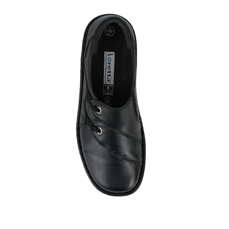 Loretta Wide Fit Leather Handmade Slip-Ons - HAK42018 / 328 590 - Black