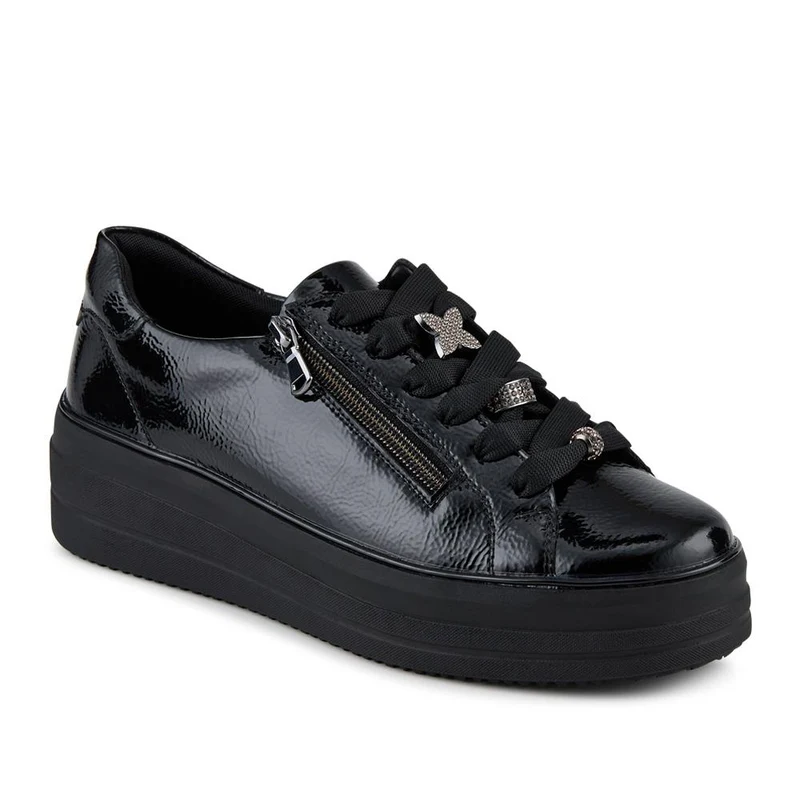 Remonte Leather Zip & Lace Trainers - DRS42505 / 327 736 - Black Patent