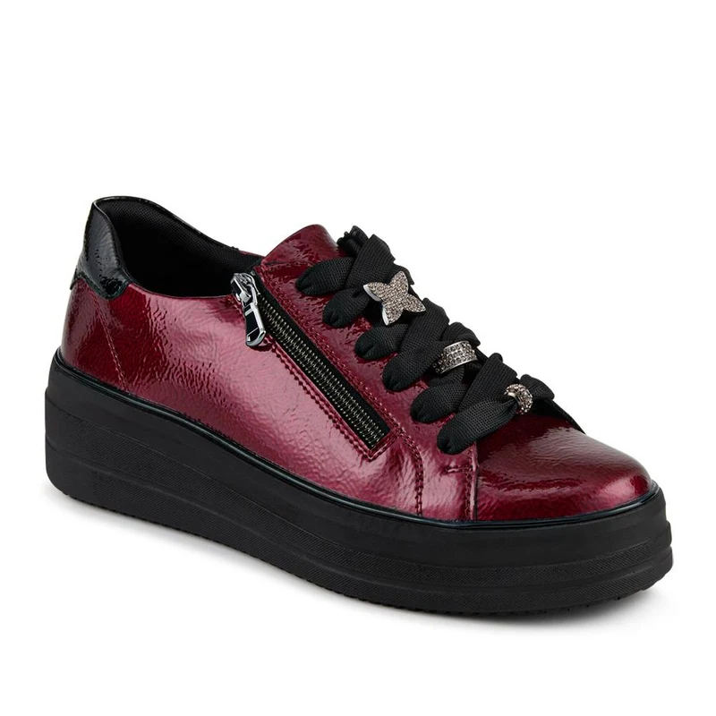 Remonte Leather Zip & Lace Trainers - DRS42505 / 327 736 - Burgundy Patent