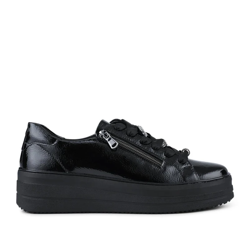 Remonte Leather Zip & Lace Trainers - DRS42505 / 327 736 - Black Patent