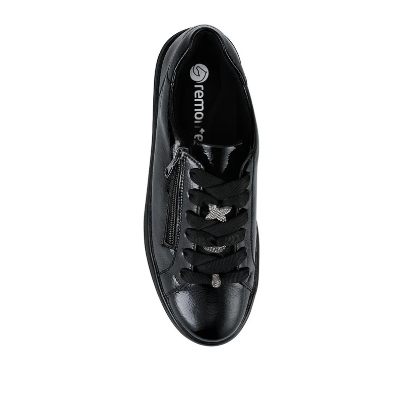 Remonte Leather Zip & Lace Trainers - DRS42505 / 327 736 - Black Patent