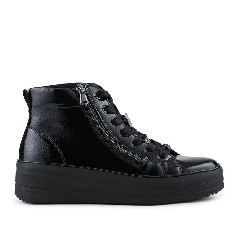 Remonte Leather Zip & Lace Hi-Top Trainers - DRS42506 / 327 737 - Black Patent