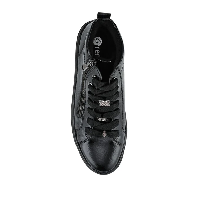 Remonte Leather Zip & Lace Hi-Top Trainers - DRS42506 / 327 737 - Black Patent