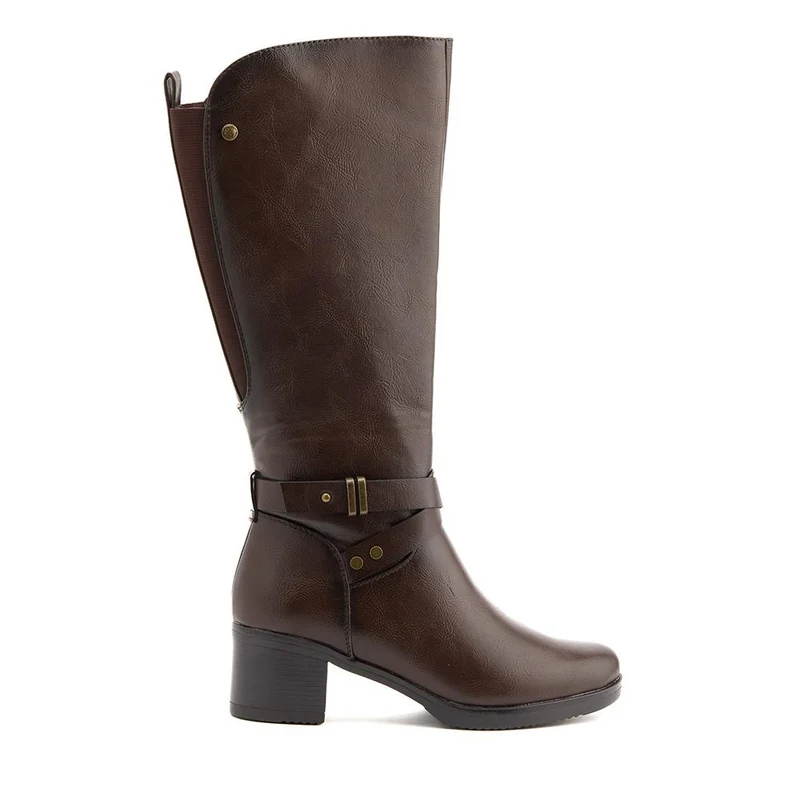 Block-Heeled Long Boots - WK40013 / 326 375 - Chocolate