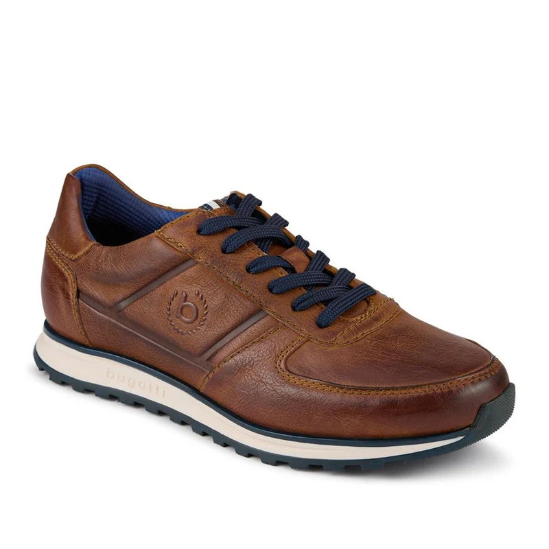 Casual Leather Lace-Up Trainers - BUG42501 / 327 671 - Brown