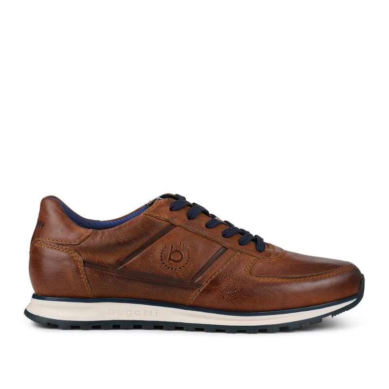 Casual Leather Lace-Up Trainers - BUG42501 / 327 671 - Brown