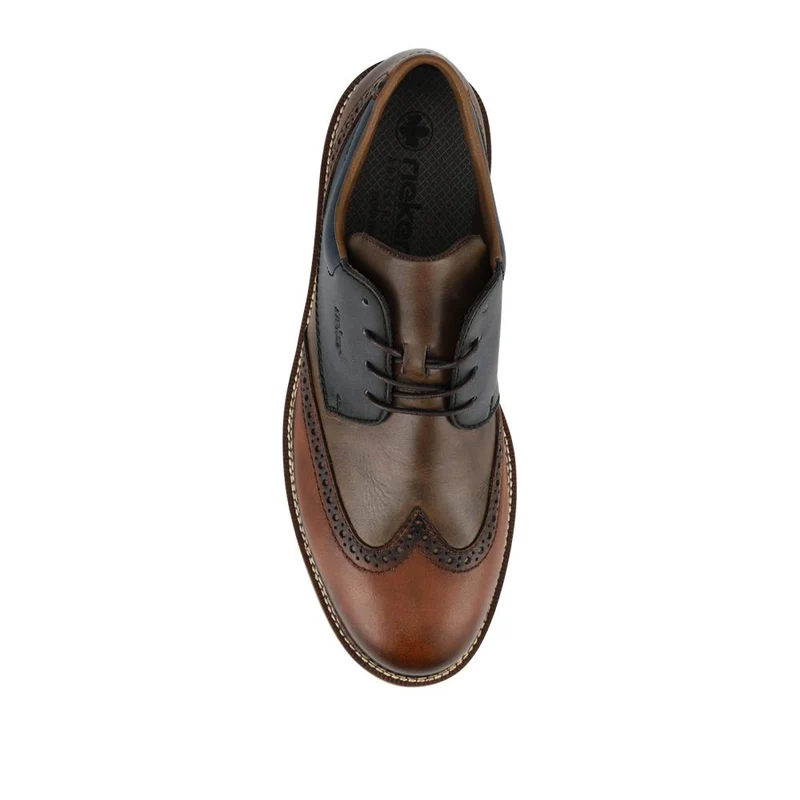 Rieker Wide Fit Leather Lace-Up Shoes - RKR42501 / 327 702 - Tan Multi