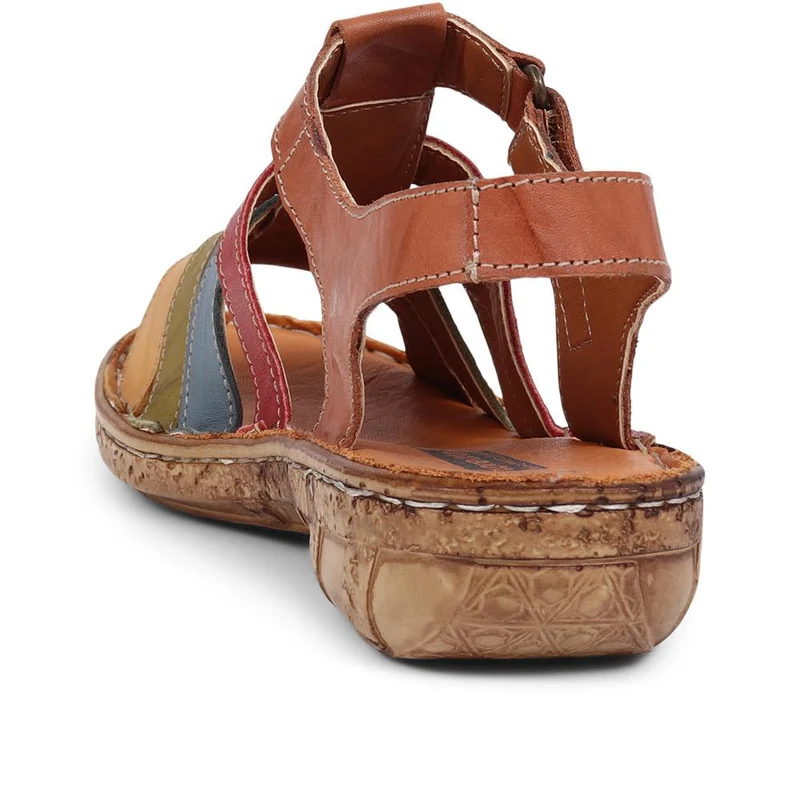 Open-Toe Leather Sandals - HAK39015 / 325 525 - Tan Multi