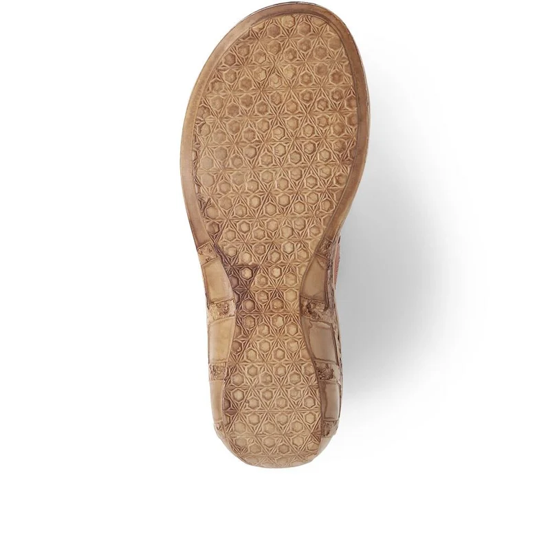 Open-Toe Leather Sandals - HAK39015 / 325 525 - Tan Multi