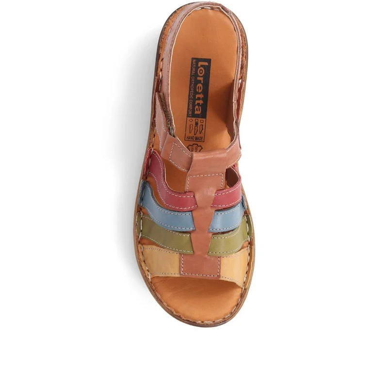 Open-Toe Leather Sandals - HAK39015 / 325 525 - Tan Multi