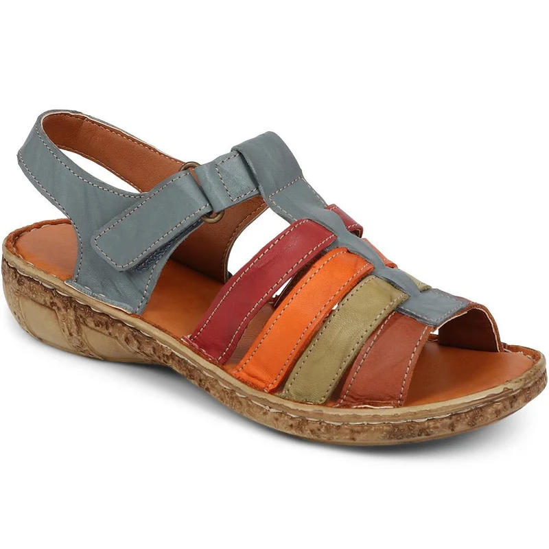 Open-Toe Leather Sandals - HAK39015 / 325 525 - Blue Multi