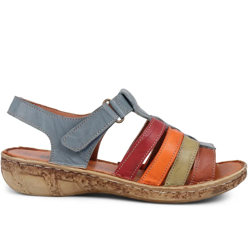 Open-Toe Leather Sandals - HAK39015 / 325 525 - Blue Multi