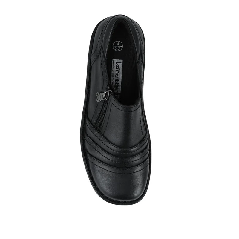 Loretta Wide Fit Leather Handmade Slip-Ons - HAK42017 / 328 589 - Black