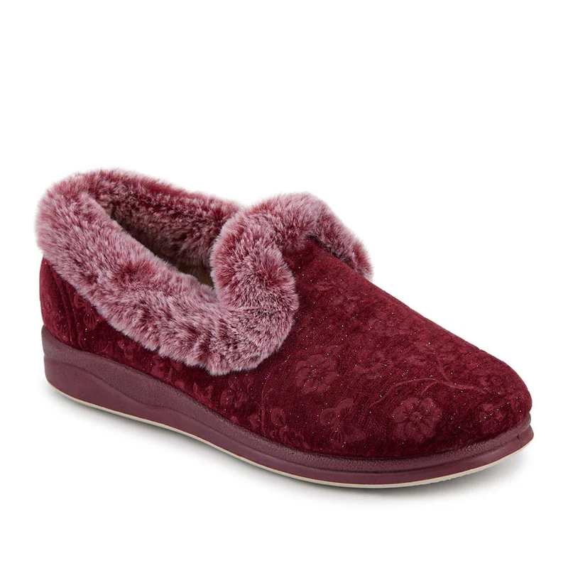 Warm Memory Foam Velour Slippers - QING42003 / 327 931 - Burgundy