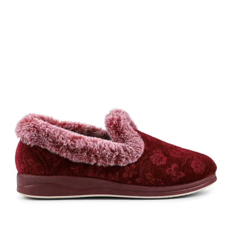 Warm Memory Foam Velour Slippers - QING42003 / 327 931 - Burgundy