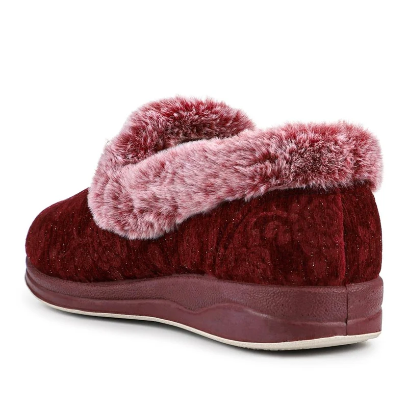 Warm Memory Foam Velour Slippers - QING42003 / 327 931 - Burgundy