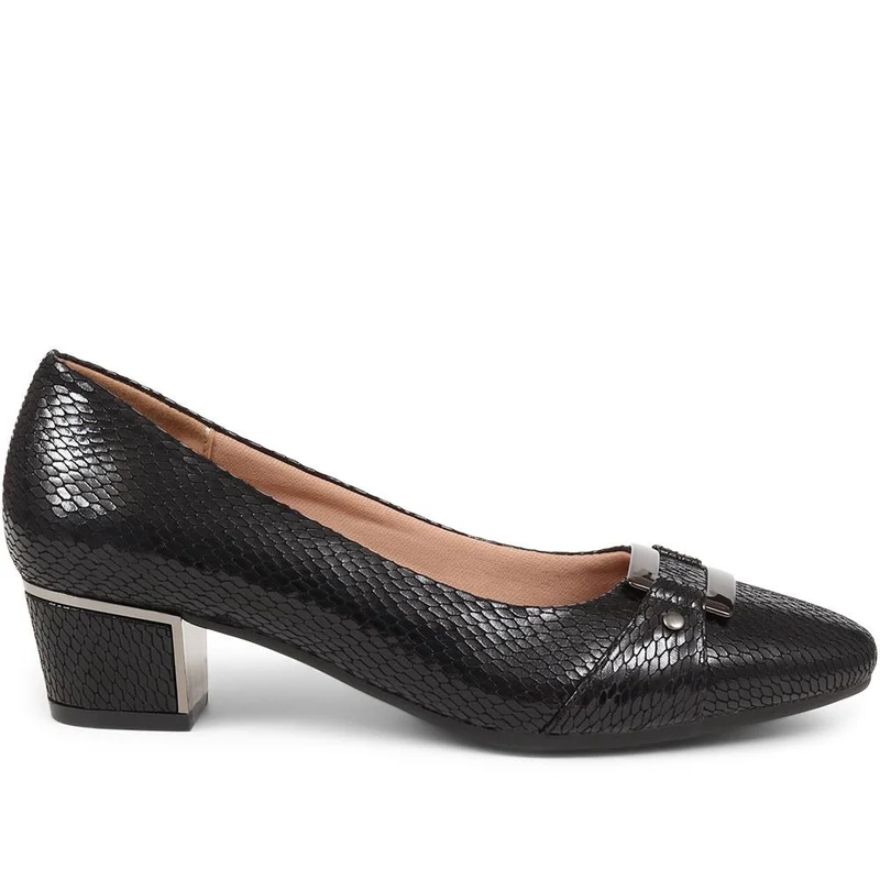 Heeled Court Shoe - WK38019 / 324 234 - Black Snake