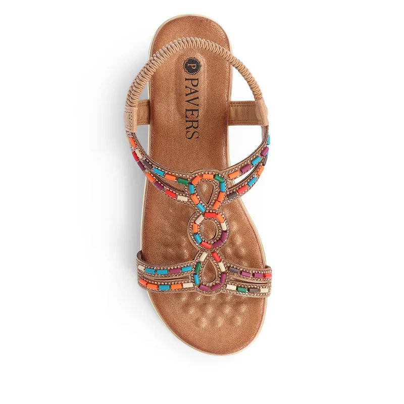 Embellished Wedge Sandals - BAIZH39071 / 325 102 - Camel