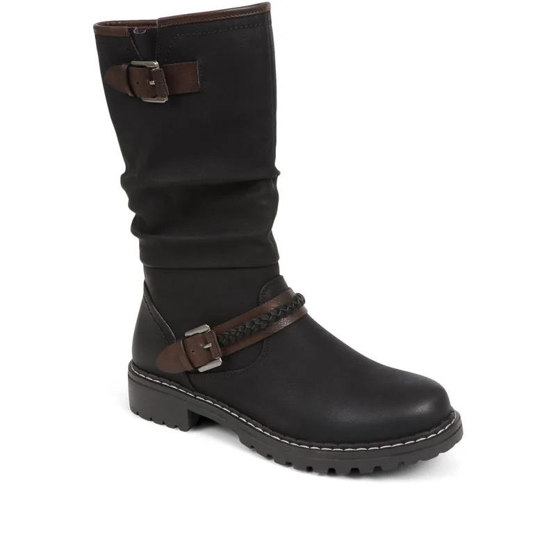 Buckle Mid Calf Boots - TELOO38009 / 324 493 - Black