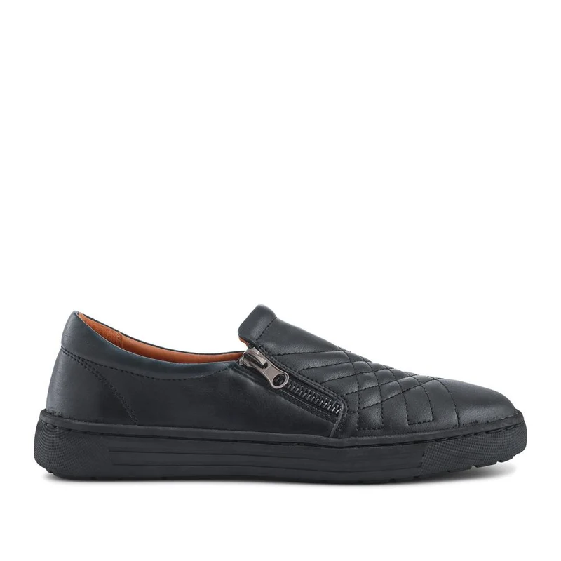 Leather Zip-Fasten Slip-On Shoes - BRK42006 / 327 976 - Black