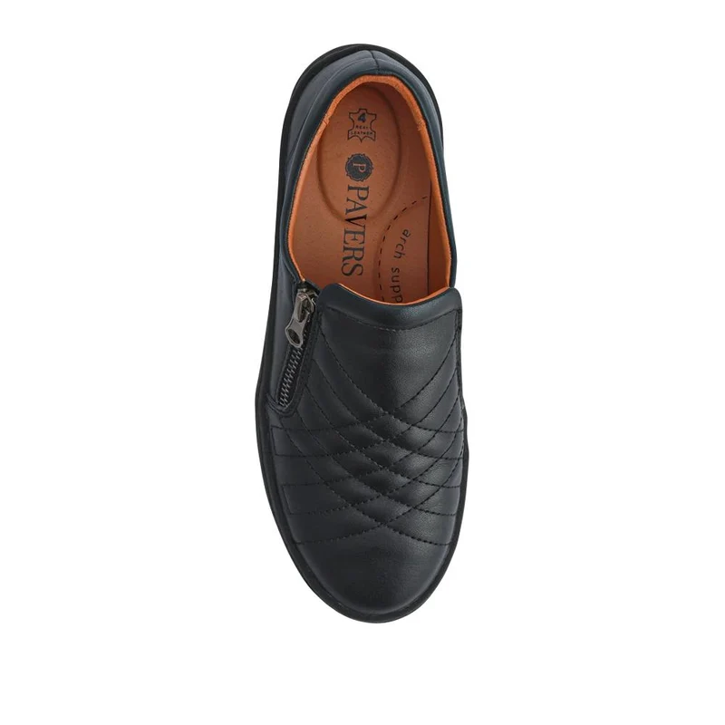 Leather Zip-Fasten Slip-On Shoes - BRK42006 / 327 976 - Black