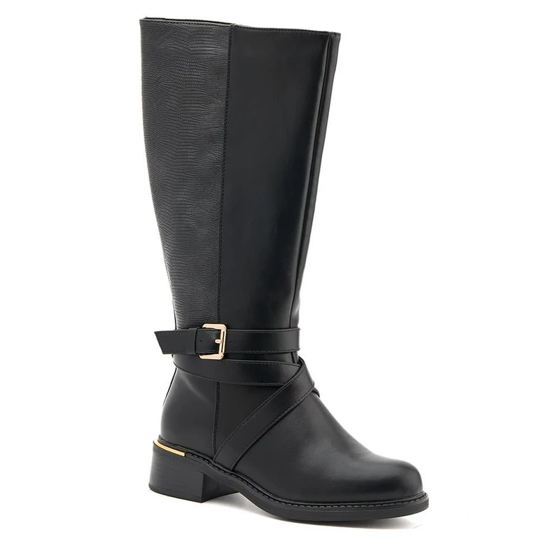 Buckled Calf-Length Boots - WBINS40109 / 325 985 - Black