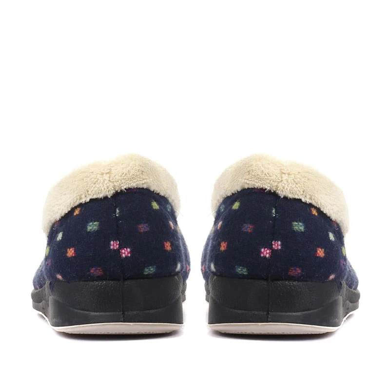 Wide Fit Polka Dot Slippers - QING34003 / 320 210 - Navy