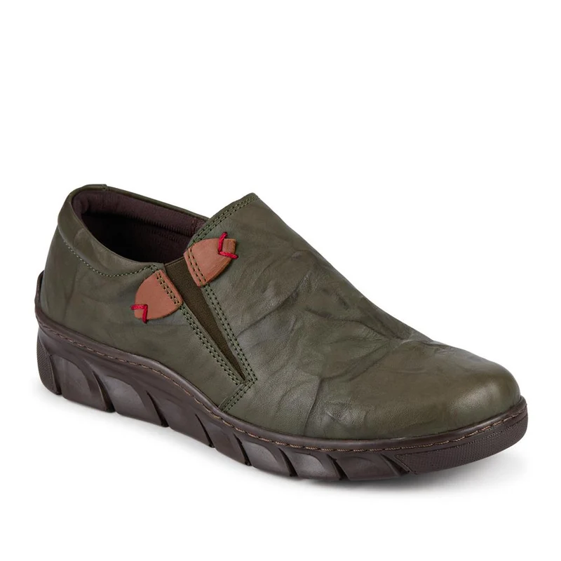 Loretta Slip On Leather Shoes - HAK42013 / 328 513 - Khaki