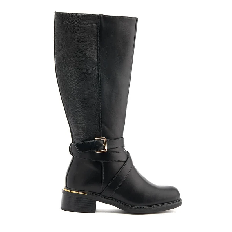 Buckled Calf-Length Boots - WBINS40109 / 325 985 - Black