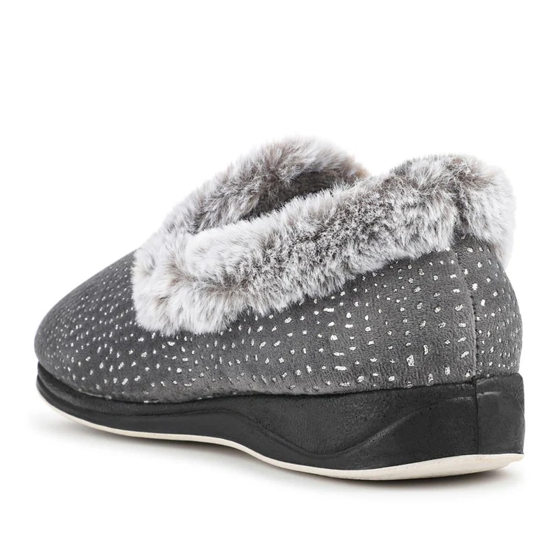 Easy Step In Wide Fit Fur Cuff Slippers - QING42016 / 327 961 - Grey
